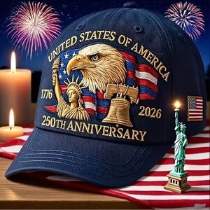 🇺🇸Patriotic USA 250th Anniversary Blue and Gold Embroidered Cap